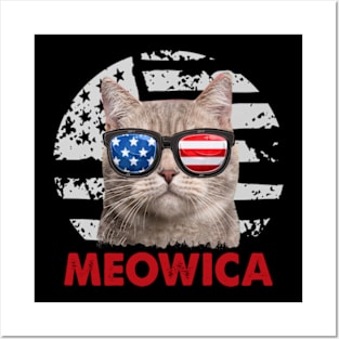 Funny Cat meowica 4th Of July USA American Flag Merica Posters and Art